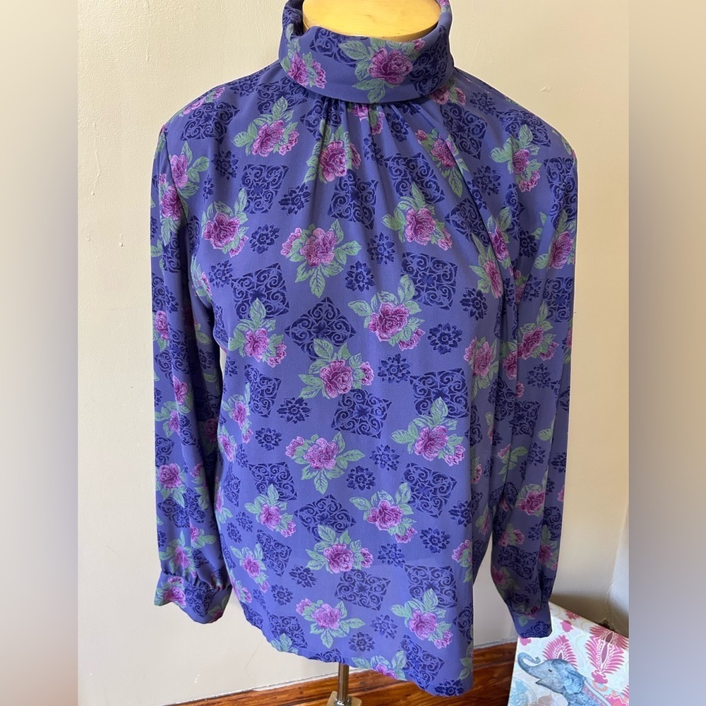Country Sophisticates by Pendleton Plum Purple Floral Vintage Blouse sz 14